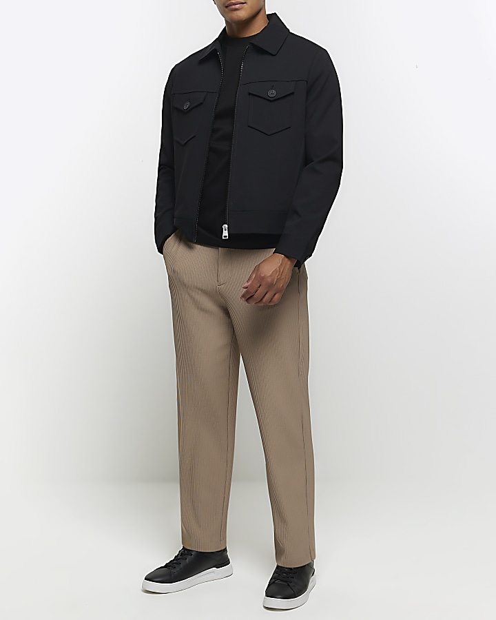 Stone tapered fit plisse trousers
