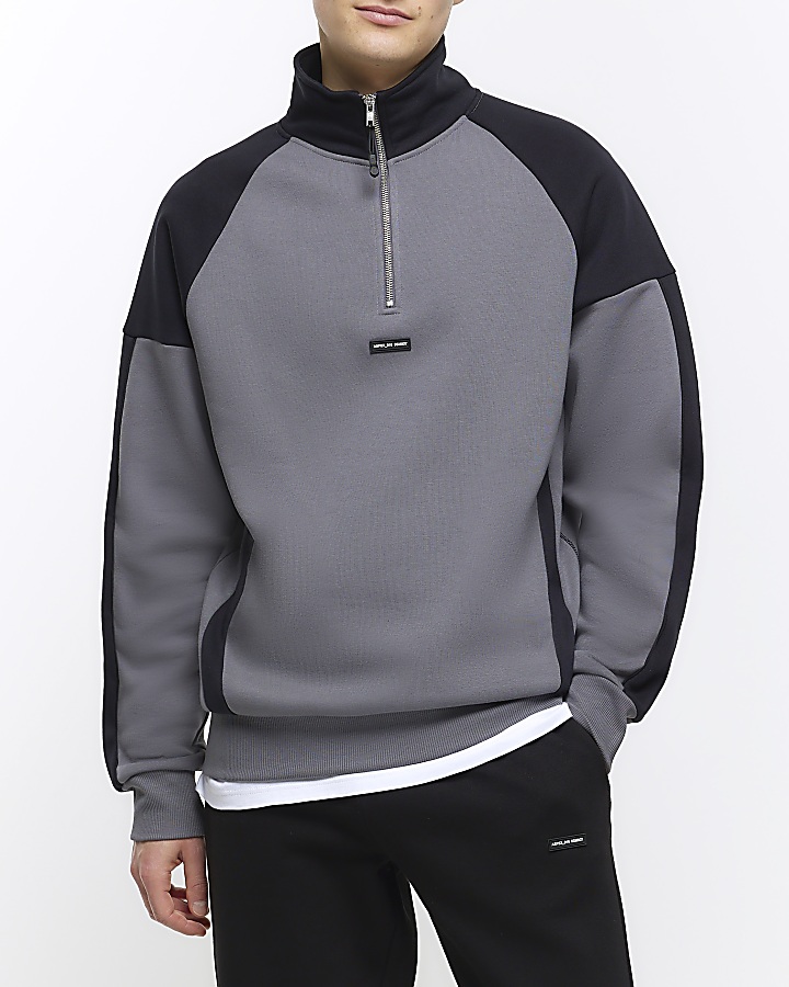 Black regular colour block funnel sweatshirt