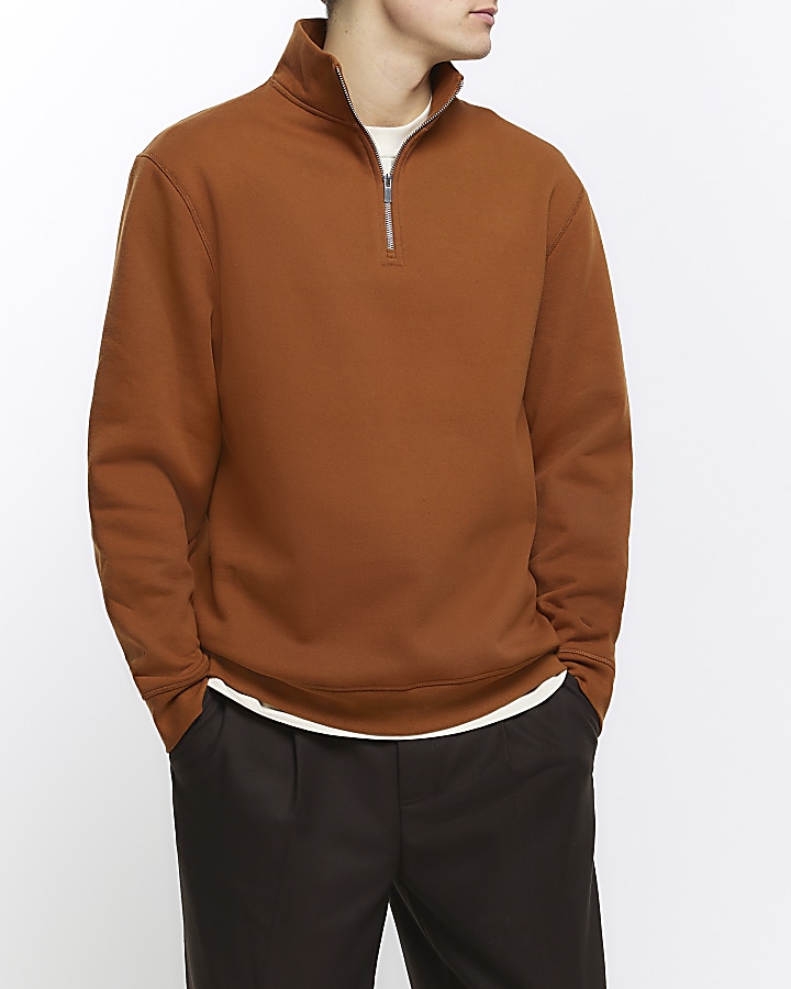 Orange regular fit funnel sweatshirt