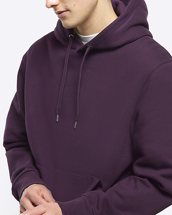 Purple regular fit plain hoodie