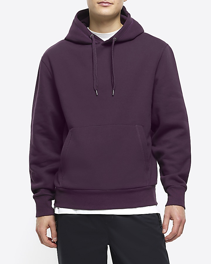 Purple regular fit plain hoodie