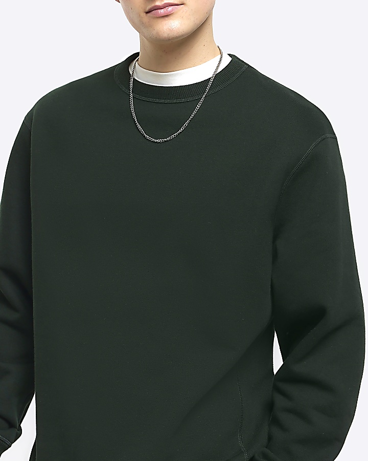 Dark green regular fit plain sweatshirt