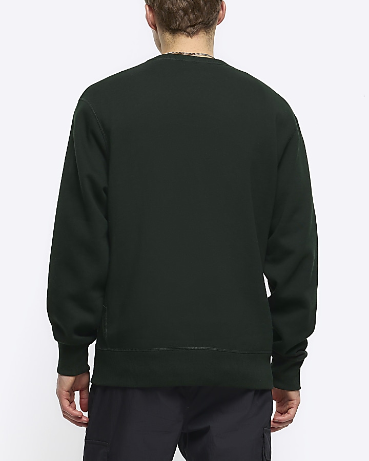 Dark green regular fit plain sweatshirt | River Island