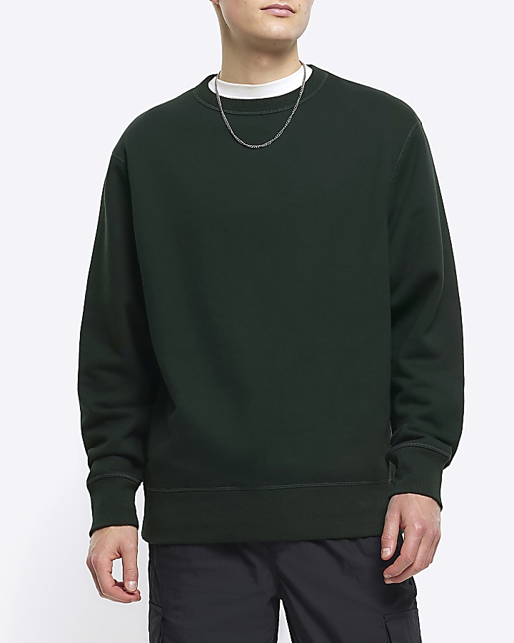 Dark green regular fit plain sweatshirt | River Island