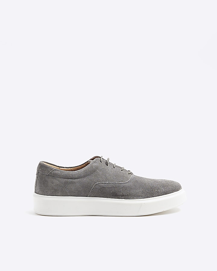 Grey suede lace up trainers