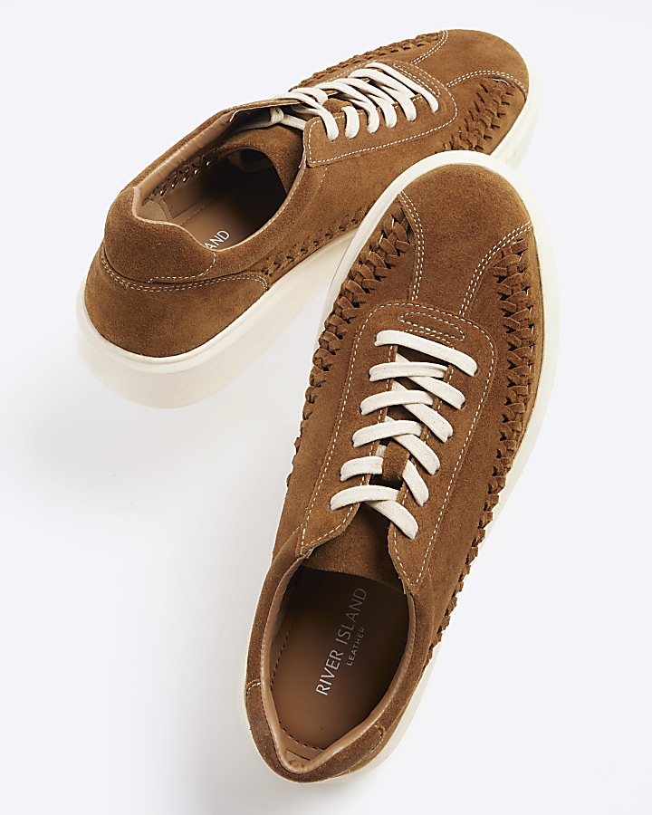 Brown suede weave trainers