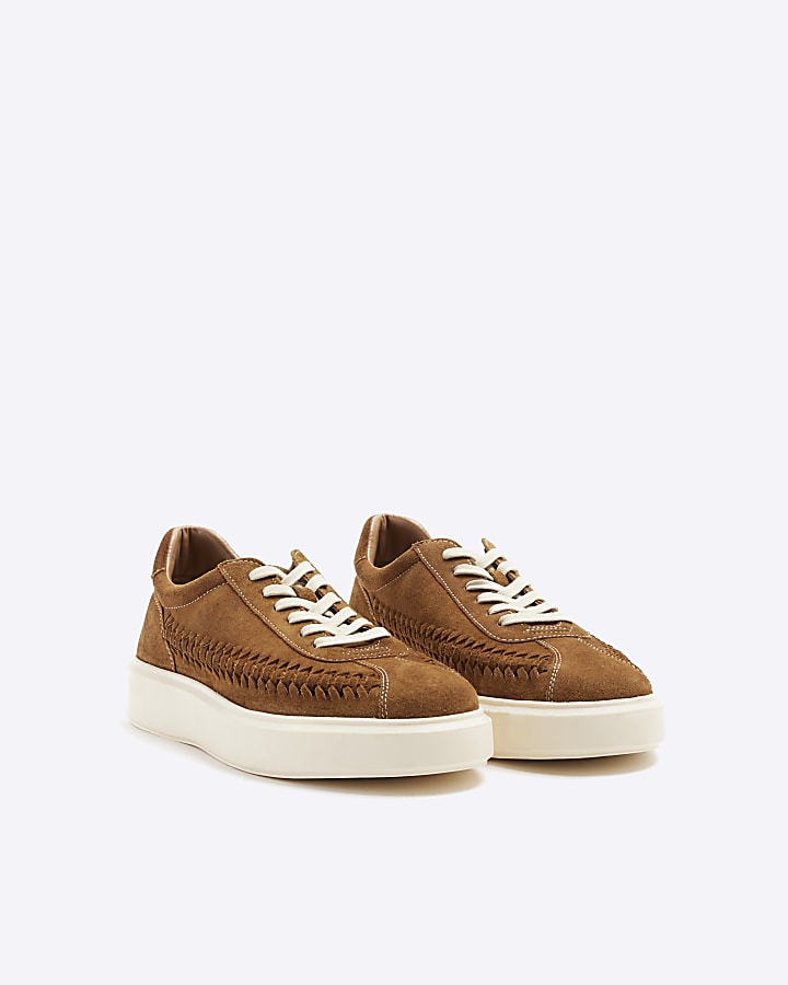 Brown suede weave trainers | River Island