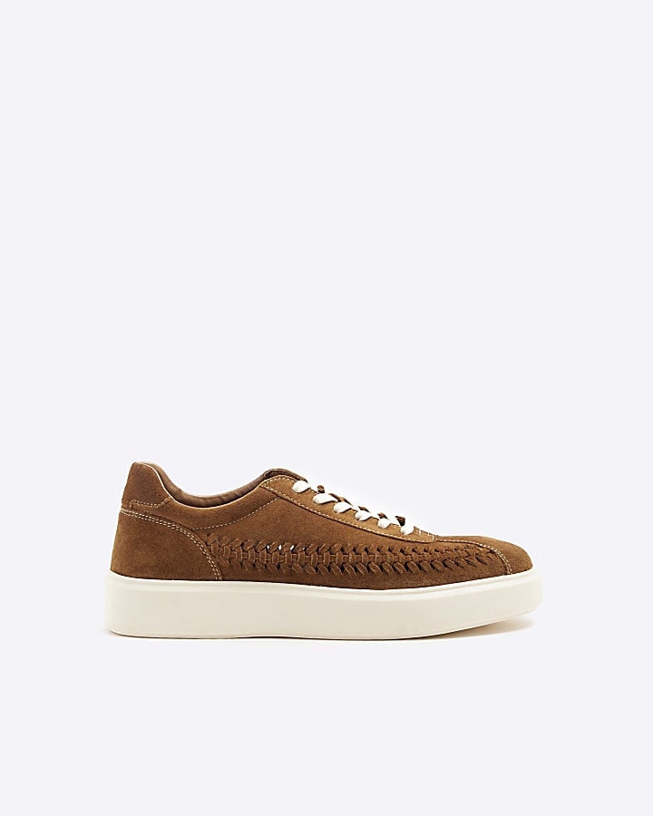 Brown suede weave trainers