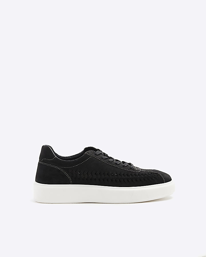 Black suede weave trainers