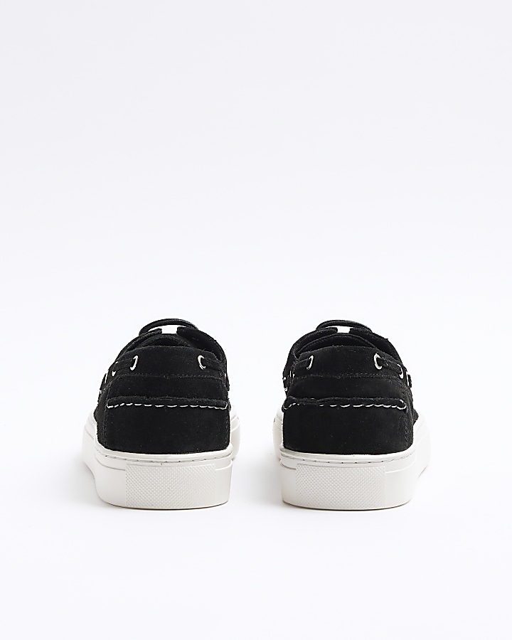 Black suede boat shoes