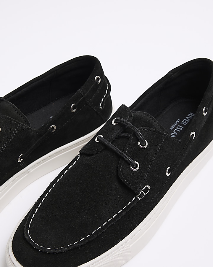 Black suede boat shoes River Island