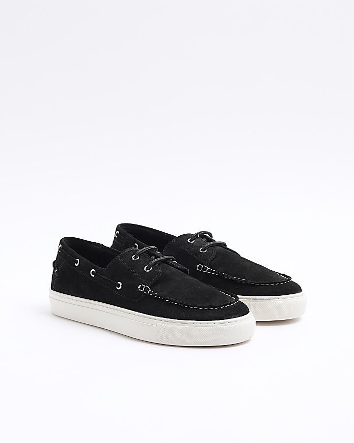 Black suede boat shoes River Island