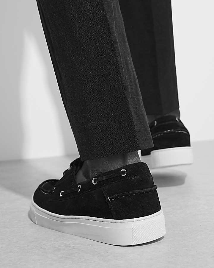 Black suede boat shoes | River Island