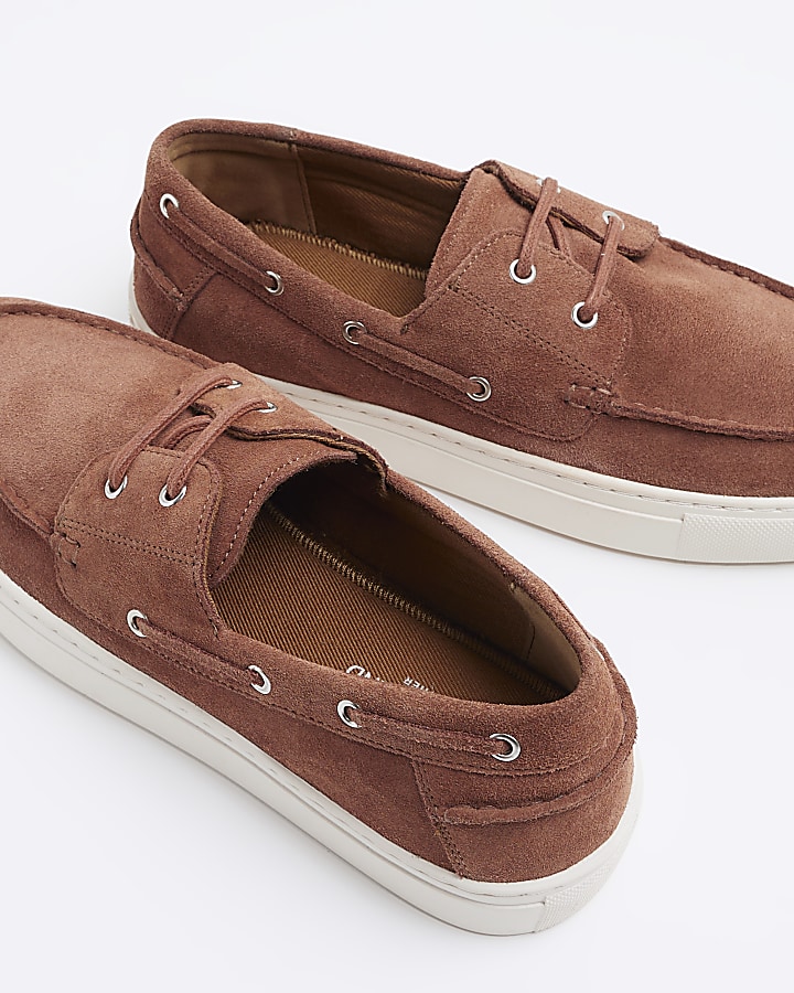 Rust suede boat shoes