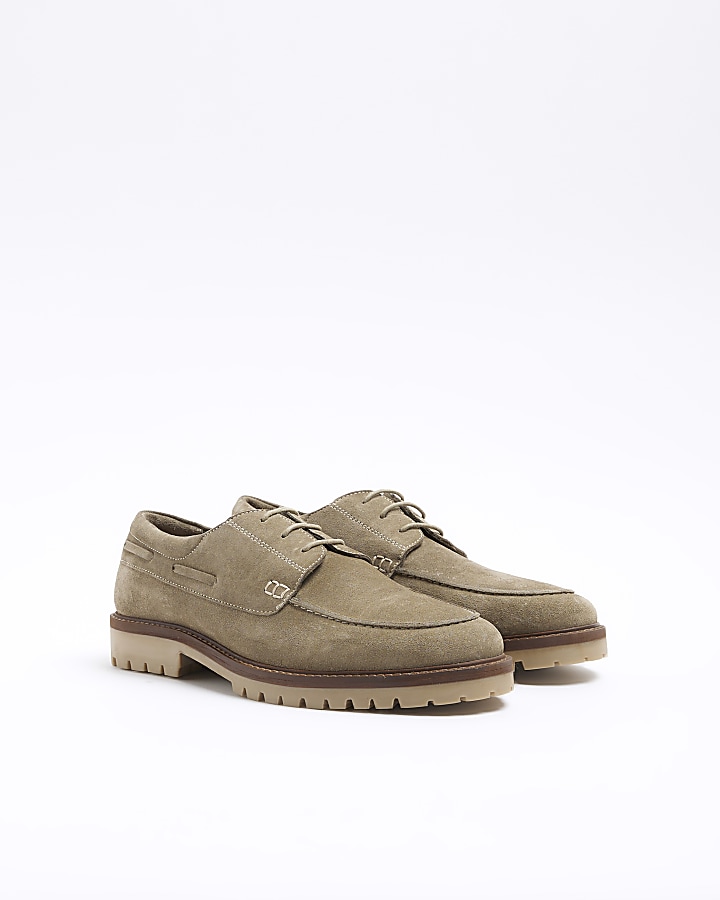 Green suede boat shoes River Island