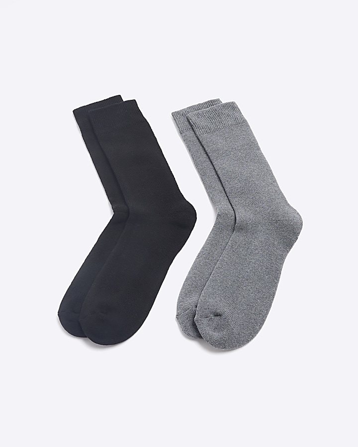 2PK Black boot socks River Island