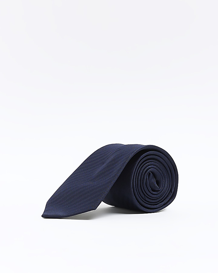 Navy Herringbone Tie River Island