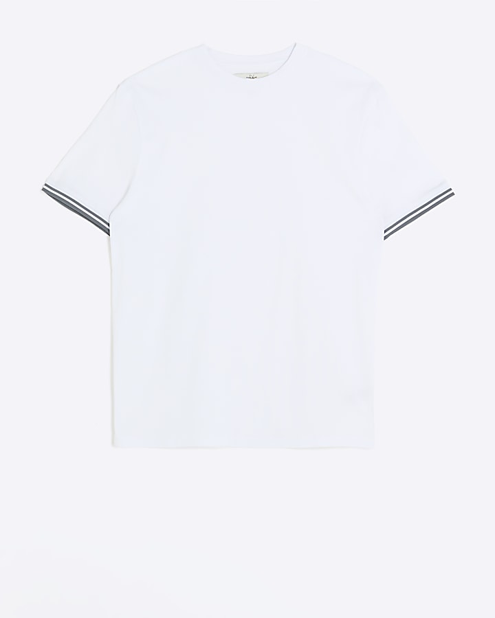 White slim fit taped sleeve t-shirt