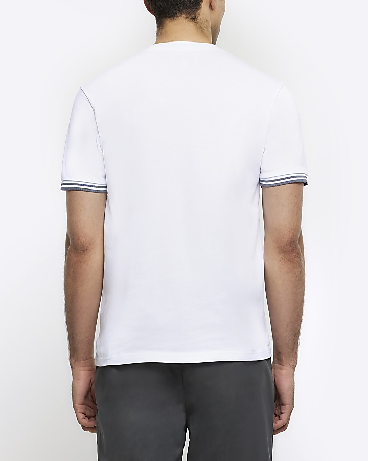 White slim fit taped sleeve t-shirt