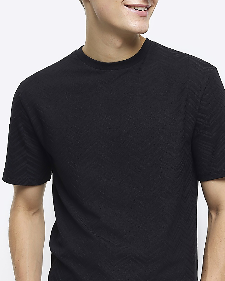 Black Slim Fit Chevron Texture T-shirt