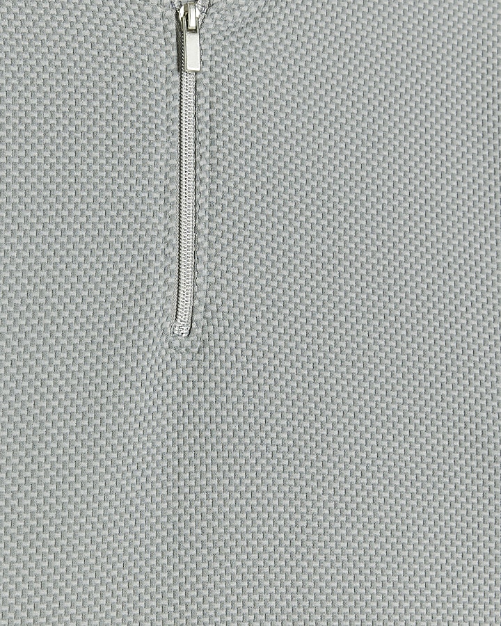 Grey slim fit taped baseball collar polo