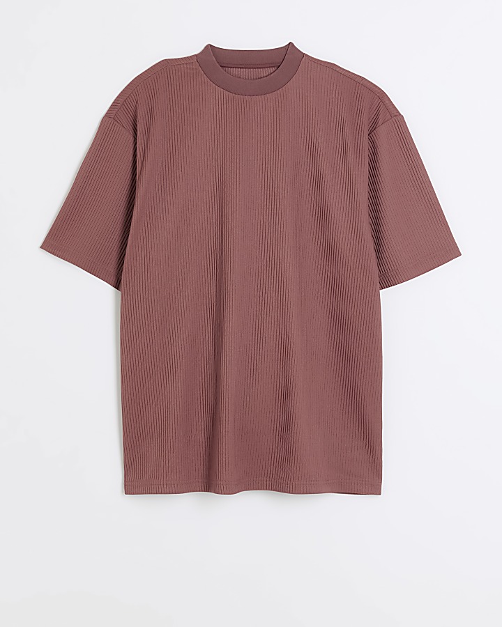 Pink regular fit plisse t-shirt