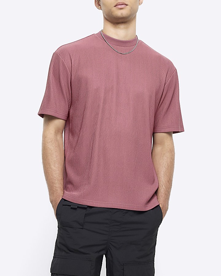 Pink regular fit plisse t-shirt