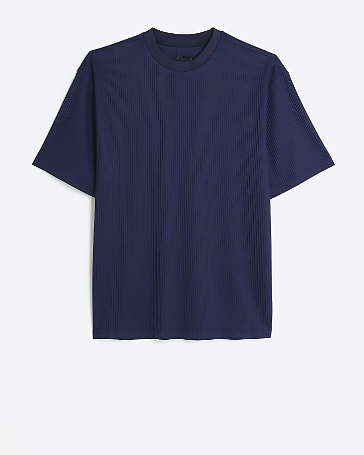 Navy regular fit plisse t-shirt