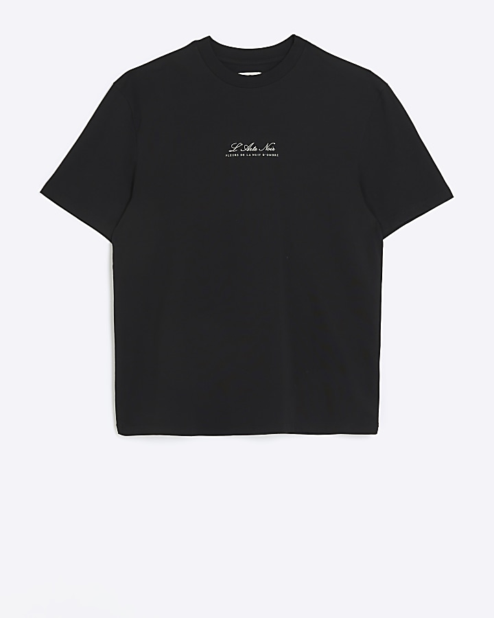 Black regular fit floral graphic t-shirt