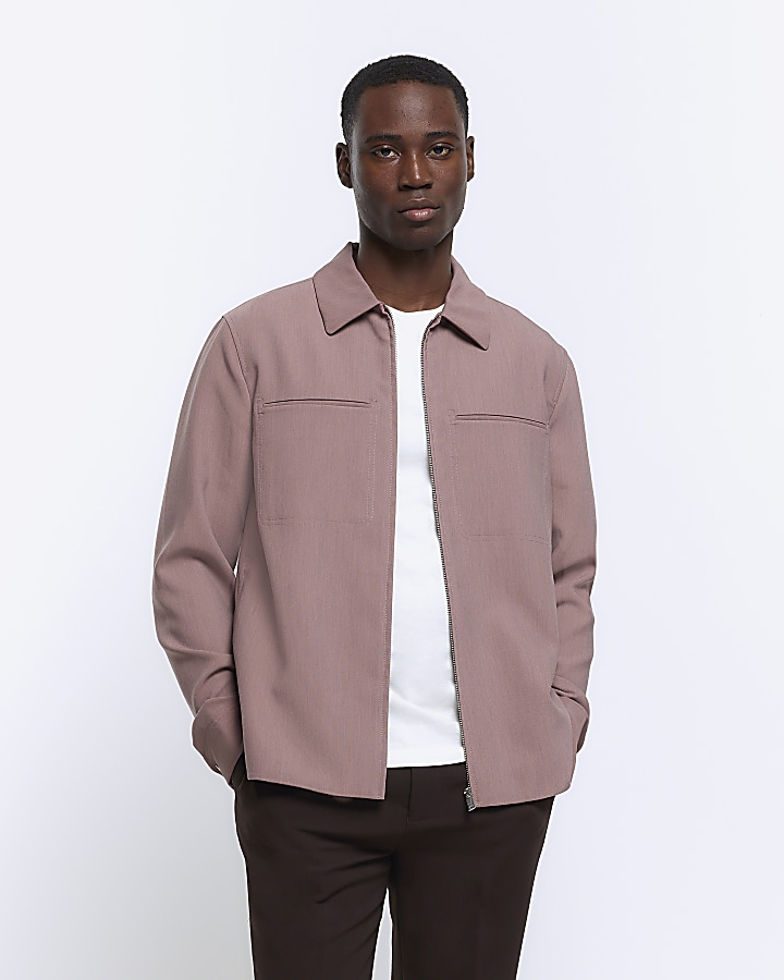 Pink regular fit zip up smart shacket