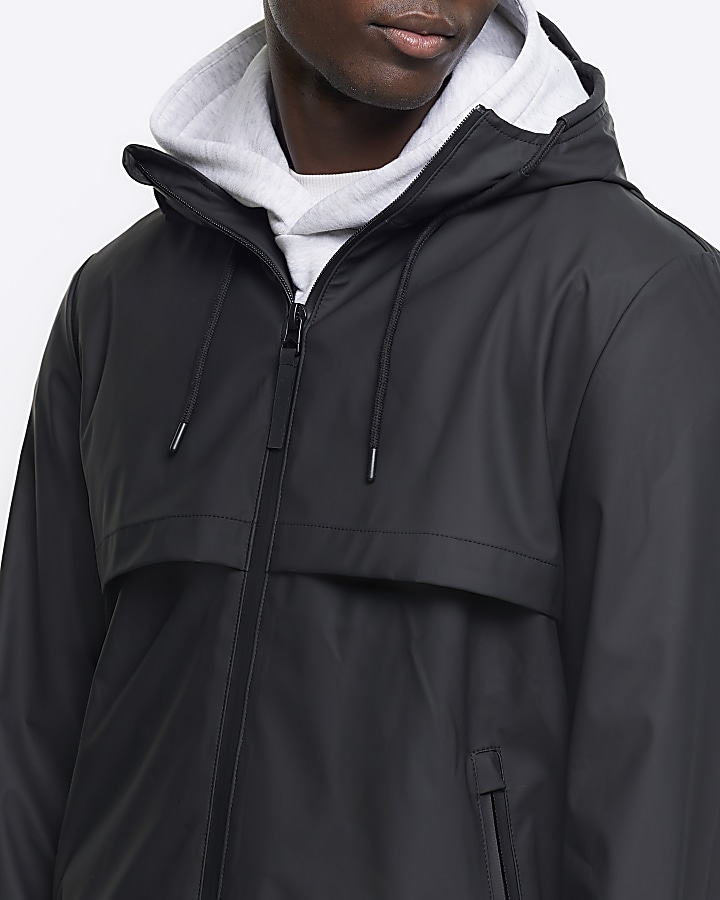 Black regular fit short raincoat jacket | River Island