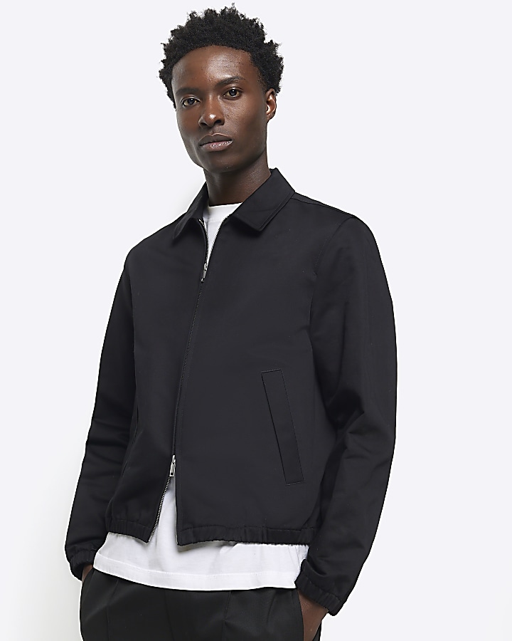 Black regular fit smart Harrington jacket River Island