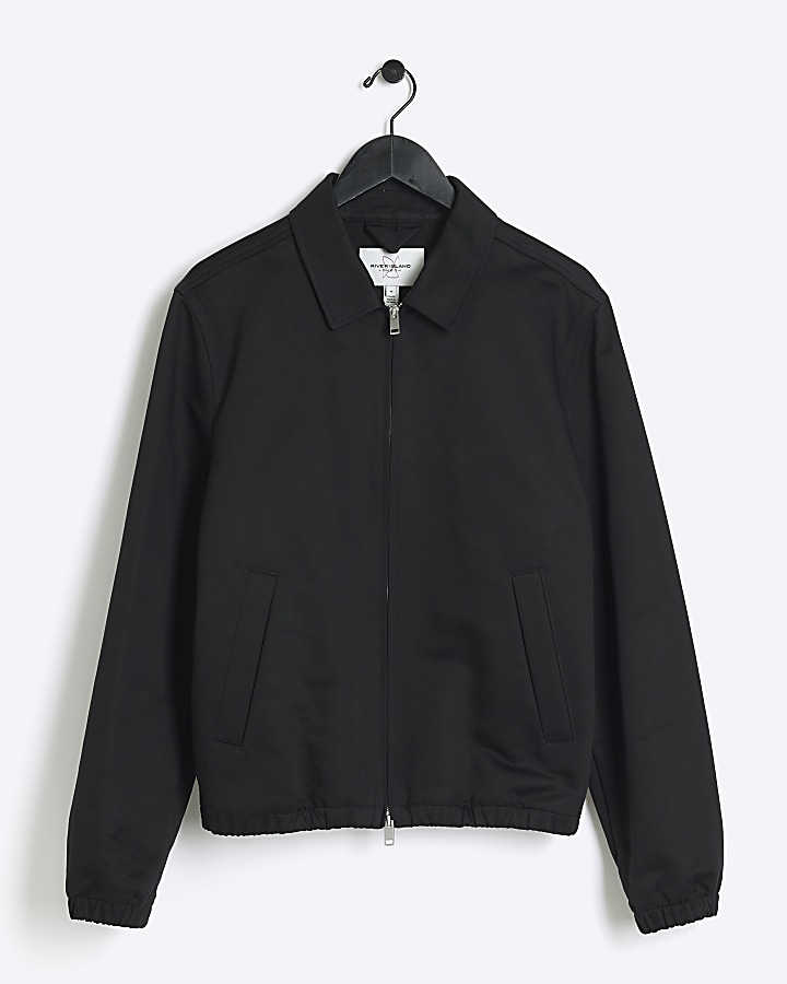Black regular fit smart Harrington jacket River Island