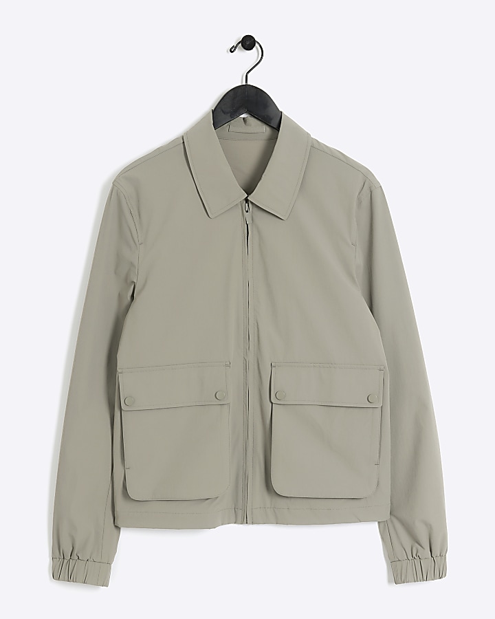 Khaki regular fit zip up Harrington jacket
