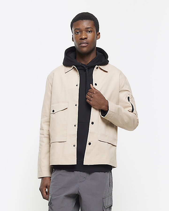 Stone regular fit tech utility shacket | River Island