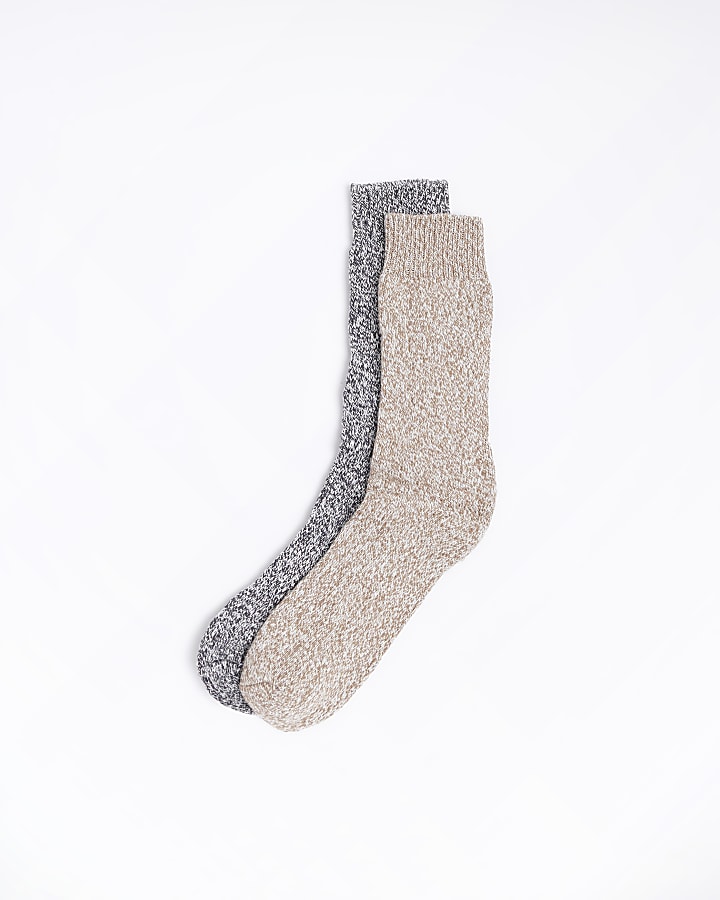 2pk Neutral knit boot socks