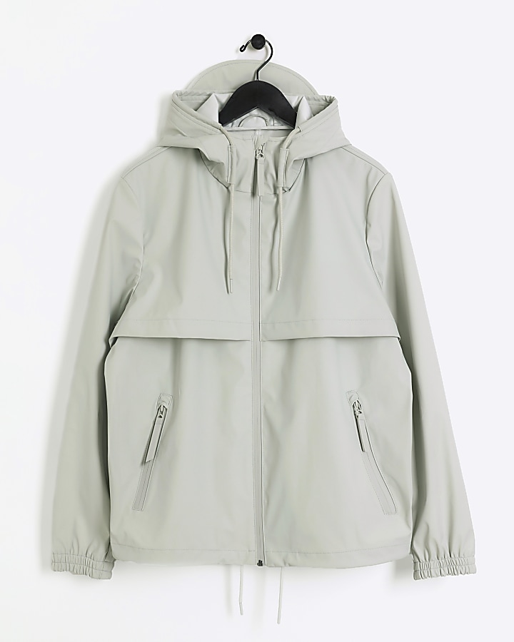 Grey regular fit short raincoat jacket