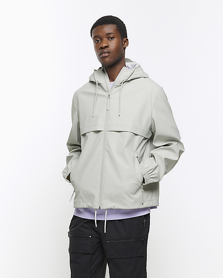 Grey regular fit short raincoat jacket | River Island