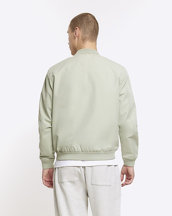 Green regular fit zip up bomber jacket