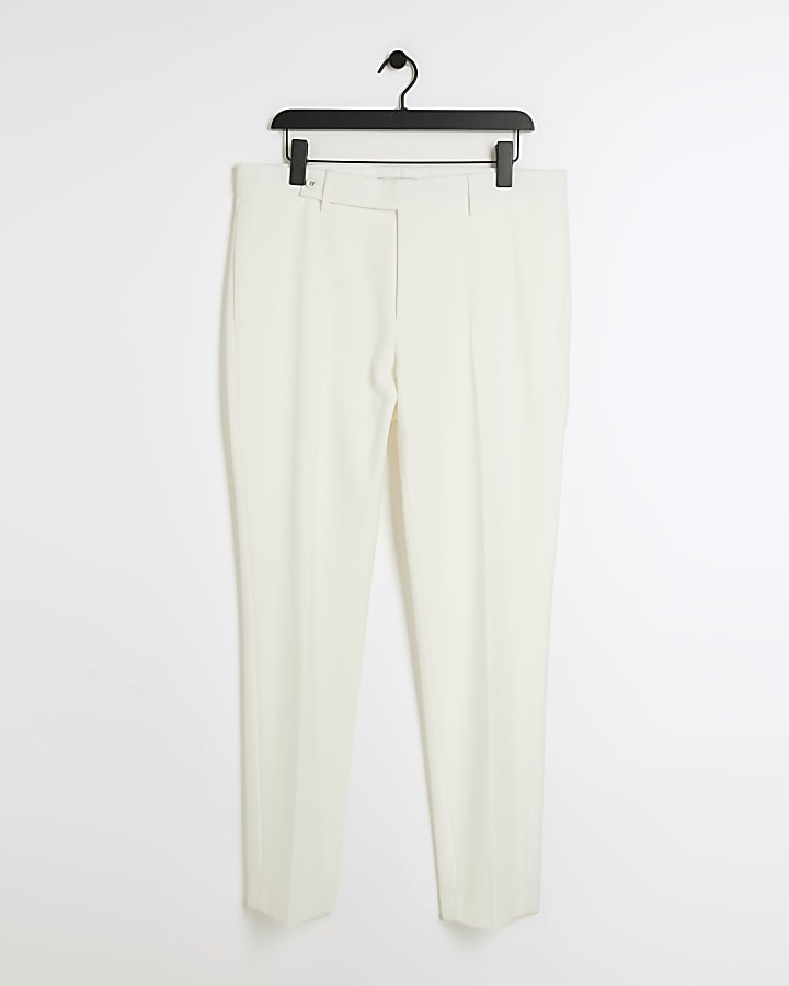White slim fit crepe tux trousers