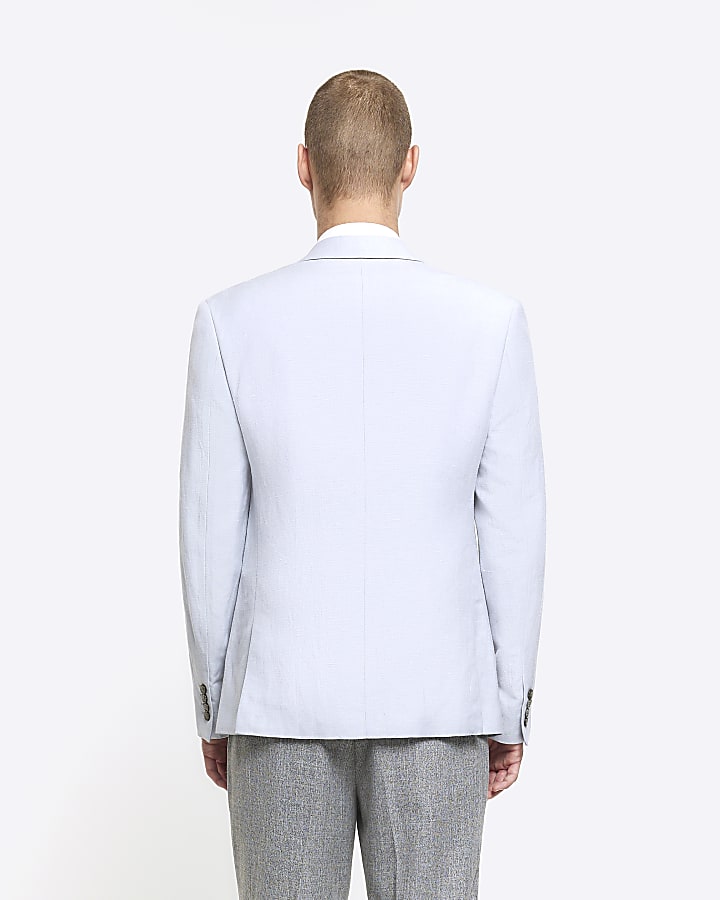 Blue slim fit linen blend suit jacket