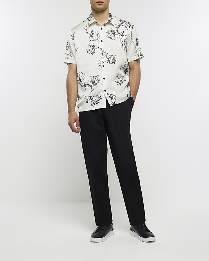 White regular fit floral short sleeve shirt | River Island