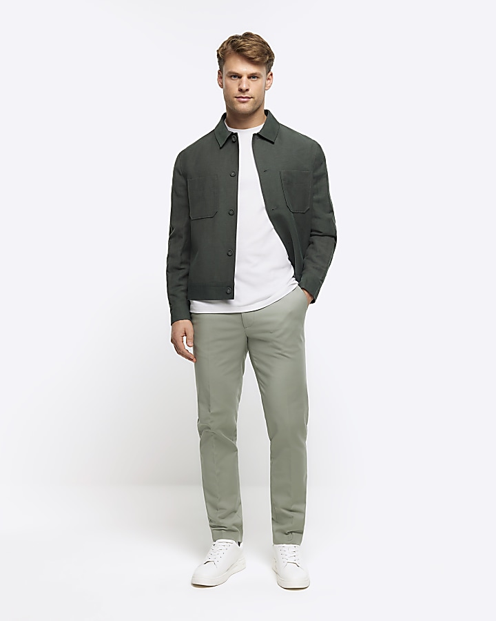 Green slim fit linen blend Harrington jacket | River Island