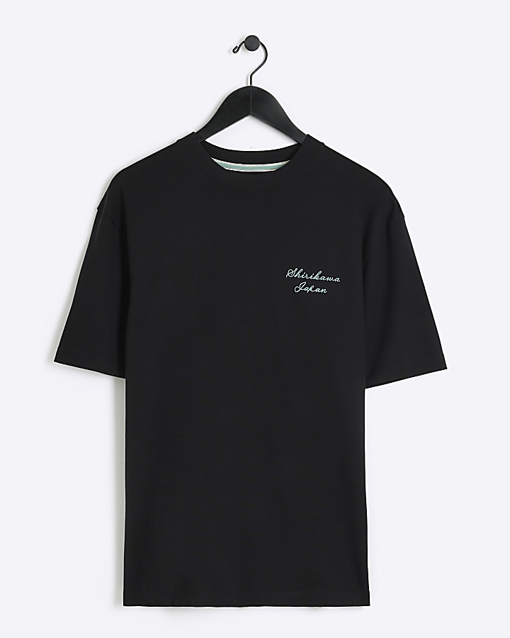 Black regular fit embroidered dragon t-shirt