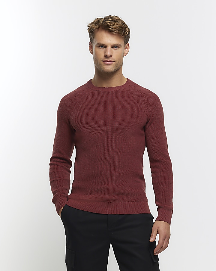 Rust Muscle Fit Rib Jumper