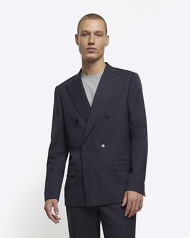 Grey slim fit herringbone suit jacket | River Island