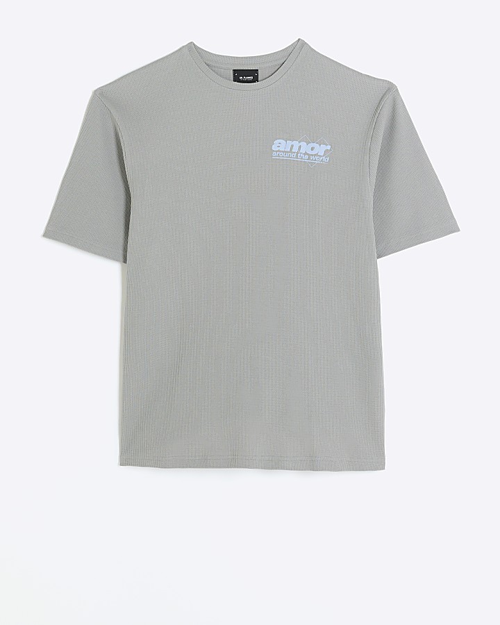 Grey regular fit back graphic print t-shirt