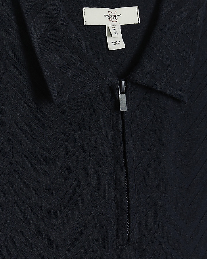 Navy Slim Fit Textured Polo Shirt