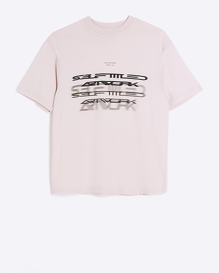 Pink regular fit blur graphic t-shirt