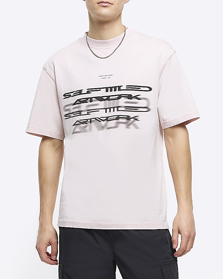 Pink regular fit blur graphic t-shirt